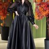 plum satin evening dress chiffon sleeves