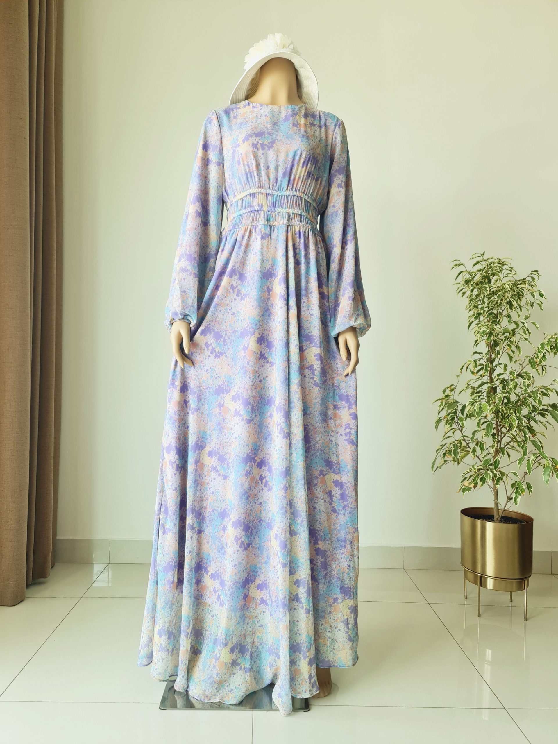 printed chiffon maxi dress with elastic waist printed chiffon maxi dress with elastic waist