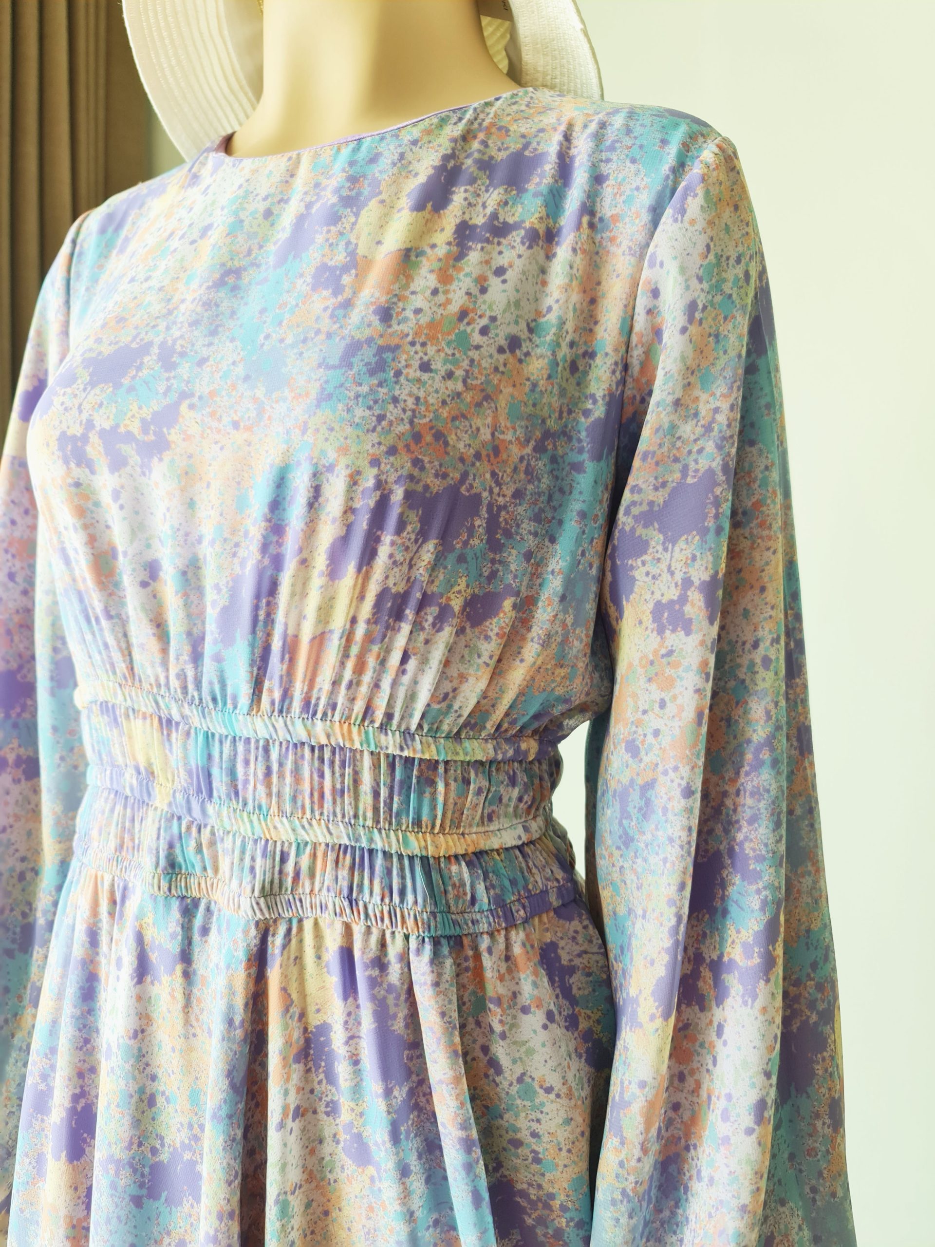 printed chiffon maxi dress with elastic waist printed chiffon maxi dress with elastic waist