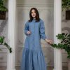 button front denim maxi dress