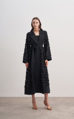 black textured layered abaya