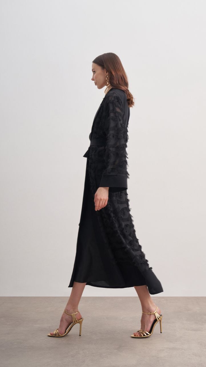 black textured layered abaya