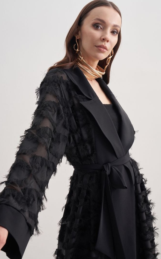 black textured layered abaya
