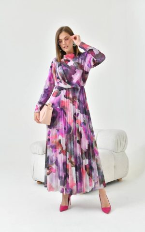 printed chiffon pleated dress