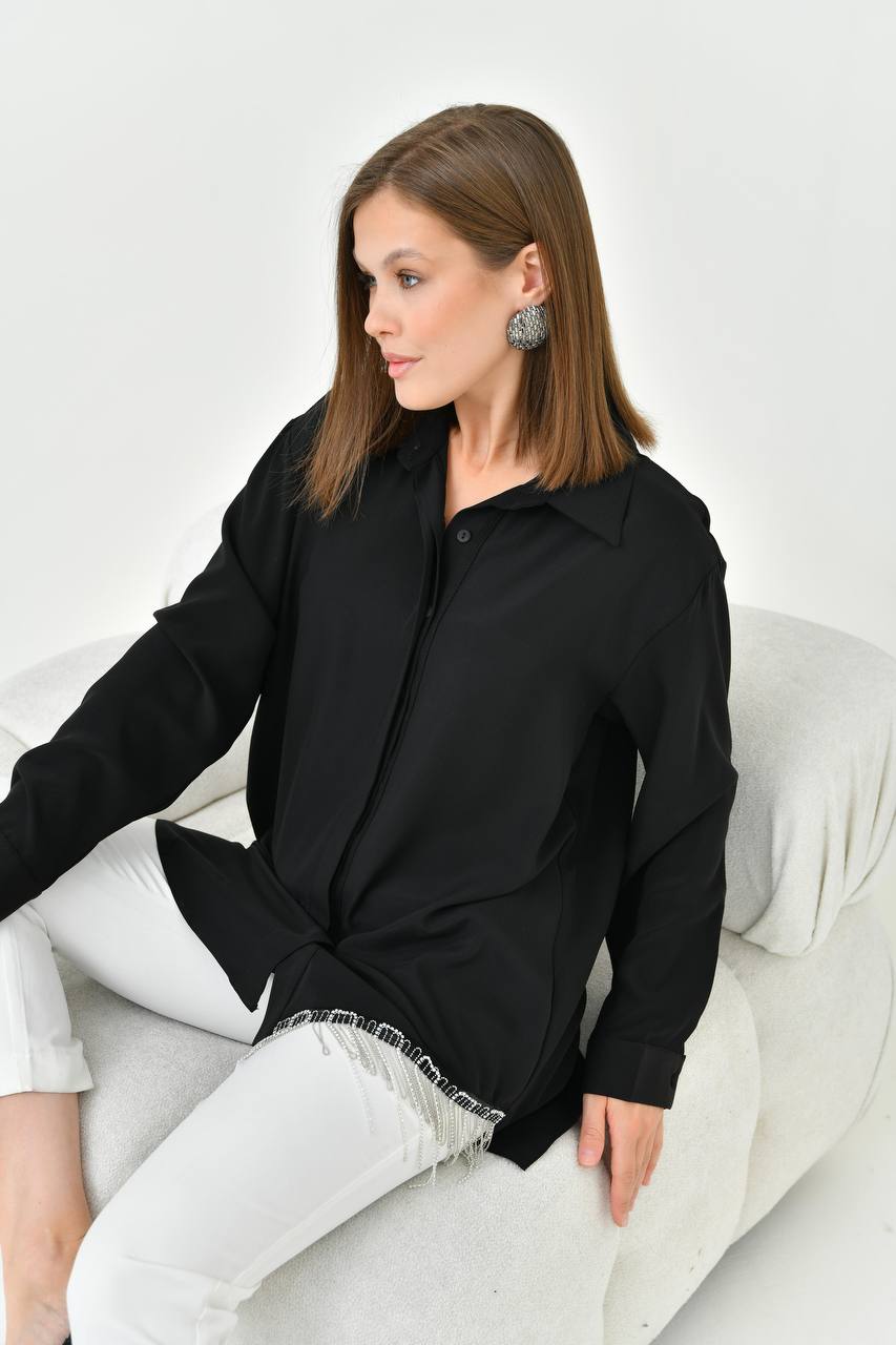 elegant fringe hem long shirt elegant fringe hem long shirt