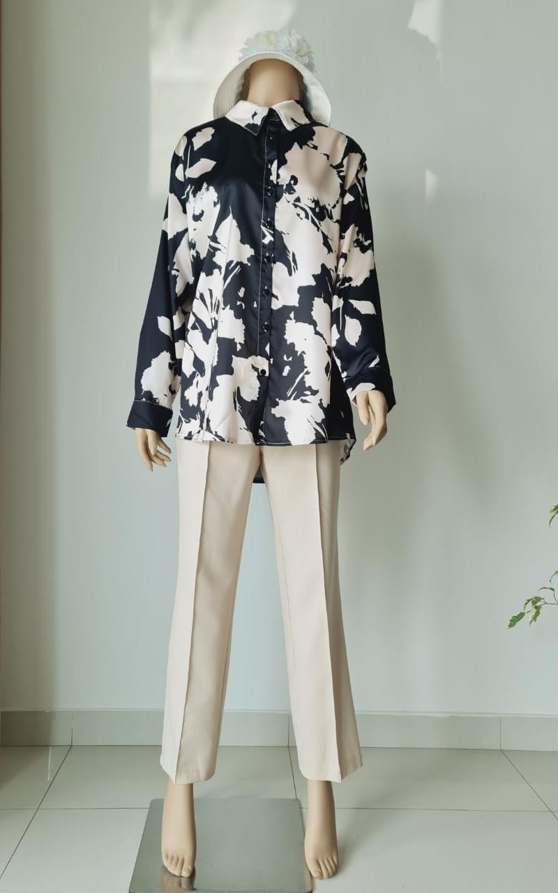 printed satin long shirt